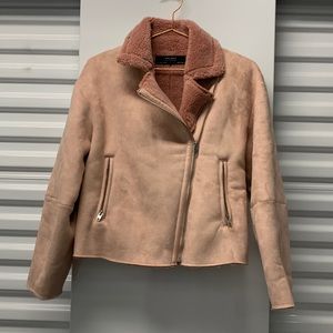 Zara Pink Shearling Faux Suede Jacket